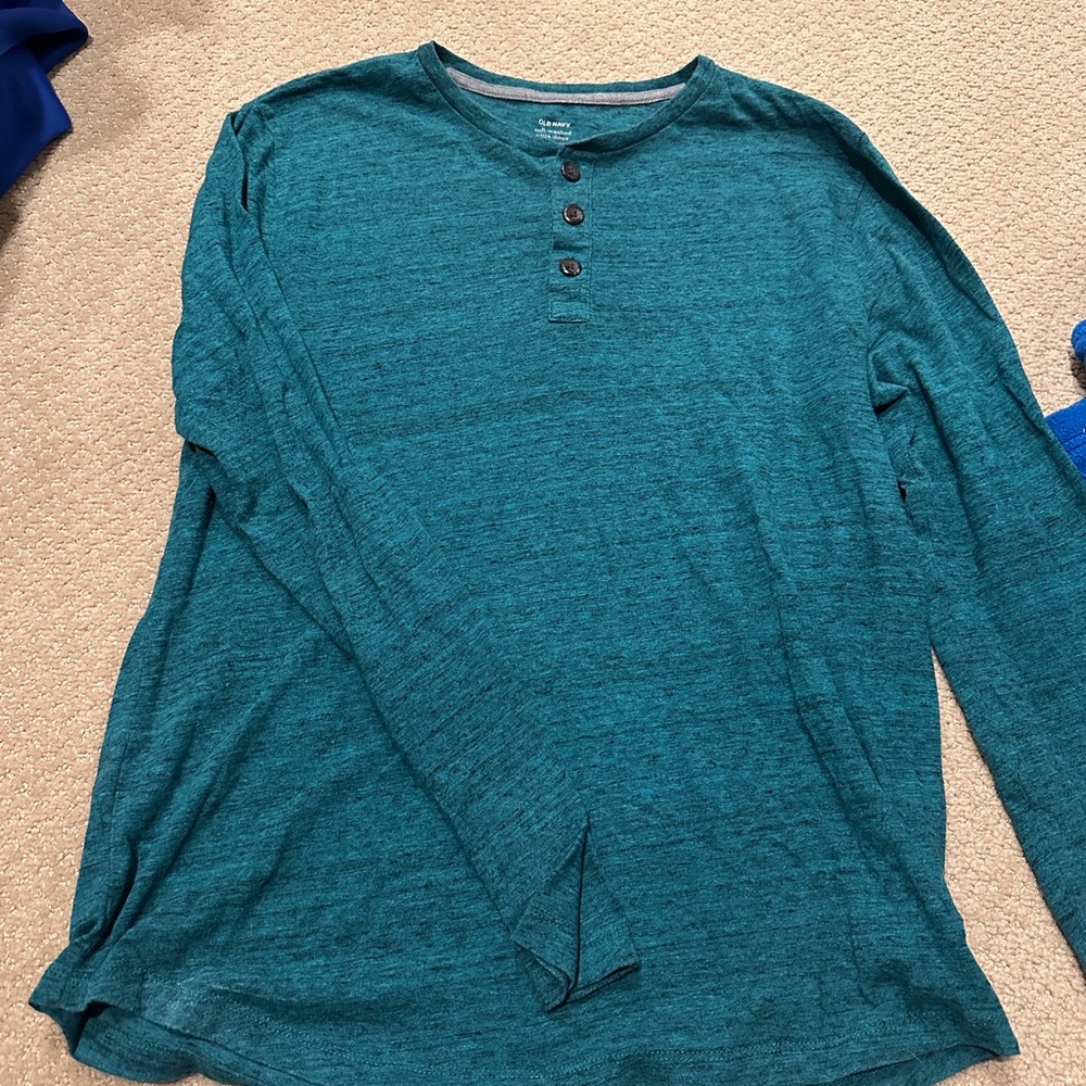 Old Navy Teal Long Sleeve Henley Shirt